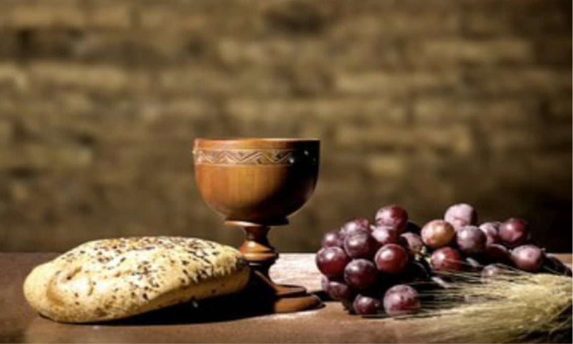 Communion bread, cup and grapes — the Lord's Table